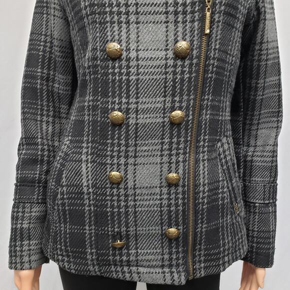 XOXO Faux Double Breasted Asymmetrical zip up Plaid Wool Blend Jacket Coat S - Picture 5 of 14